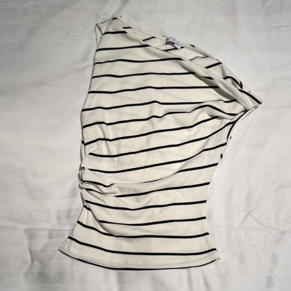 Zara One Shoulder navy and White Striped top